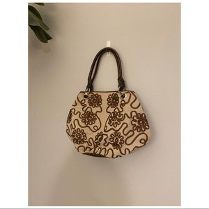 Bueno Brown and Beige Purse with Embroidery